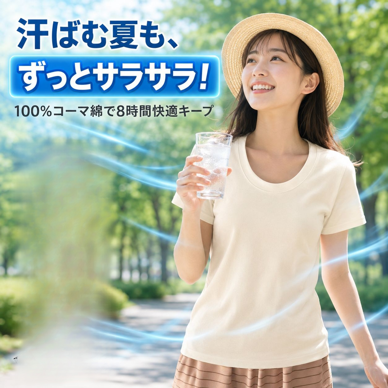 レディース正肩コットンラウンドネック半袖トップス