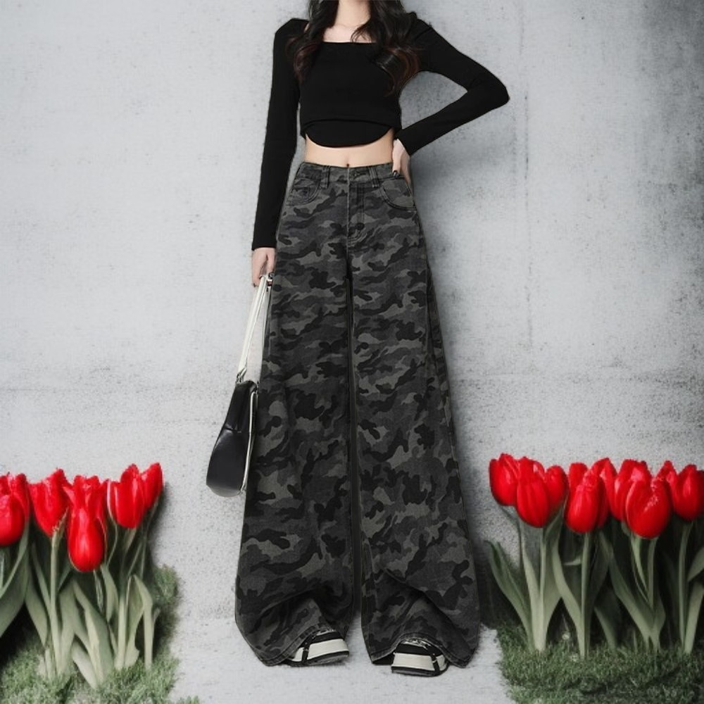 Pantalones vaqueros para mujer, corte amplio y cintura alta, estilo americano para verano