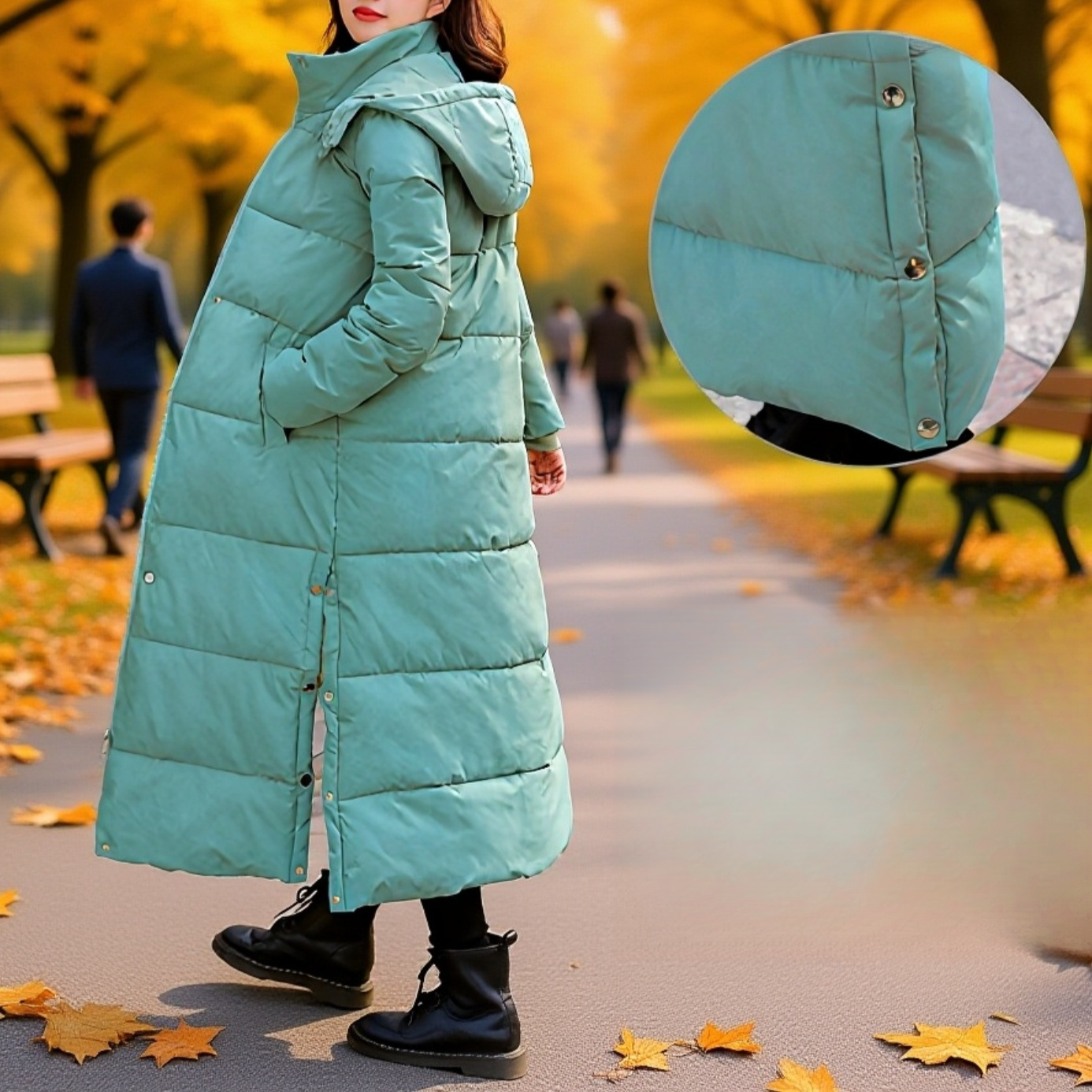 超ロング丈・ゆったりシルエットの女性用ダウンコート・足首まで暖かいパフジャケット