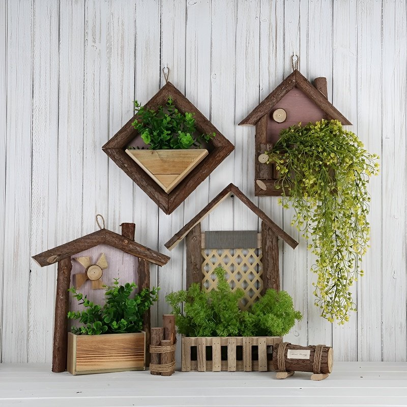 Small Courtyard Decorative Wooden Simulation Green Plant Flower Pot