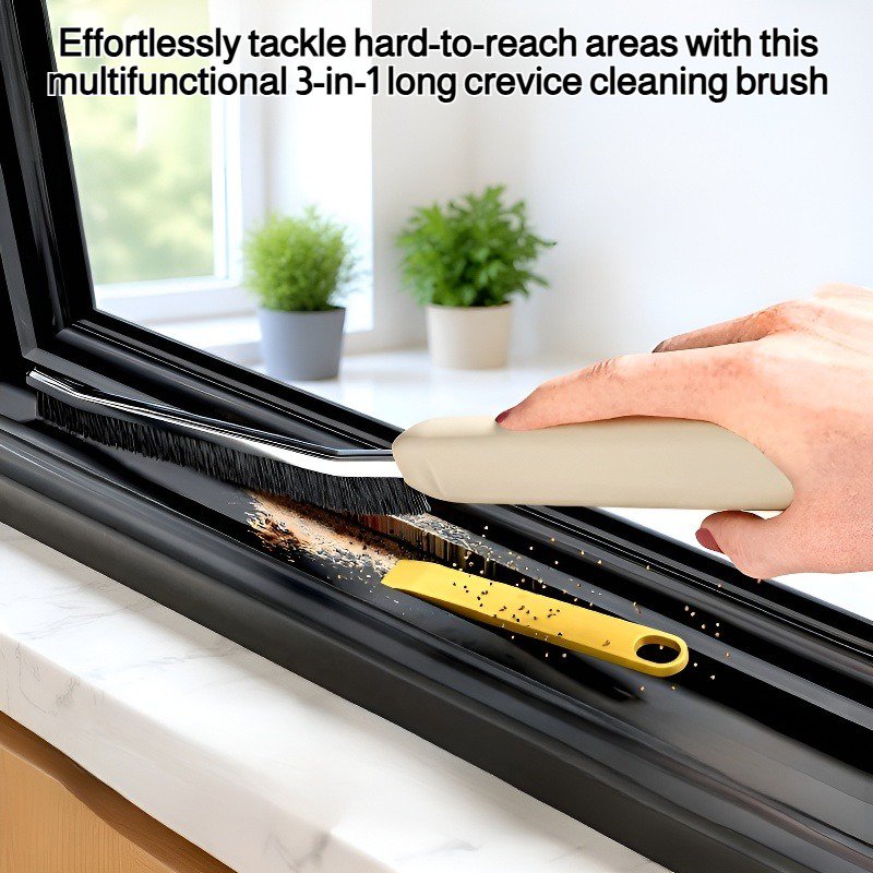 Multifunctional 3-in-1 long crevice cleaning brush