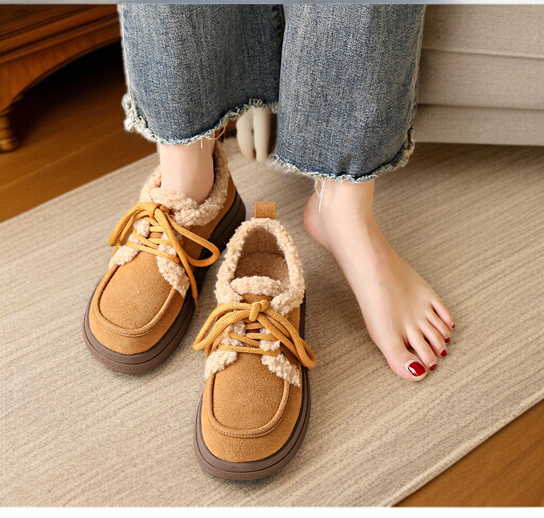 작은 구두 여 융에 도톰한 스트랩 로퍼 보온 퍼 스몰 구두 여 통굽 면화 여