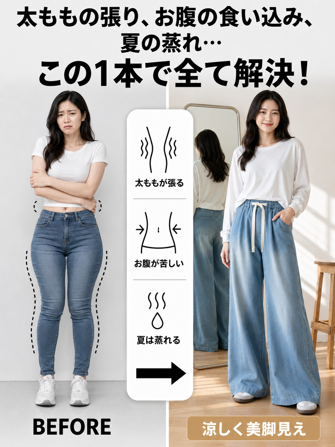 すっきり細見えデニムパンツ（レディース）