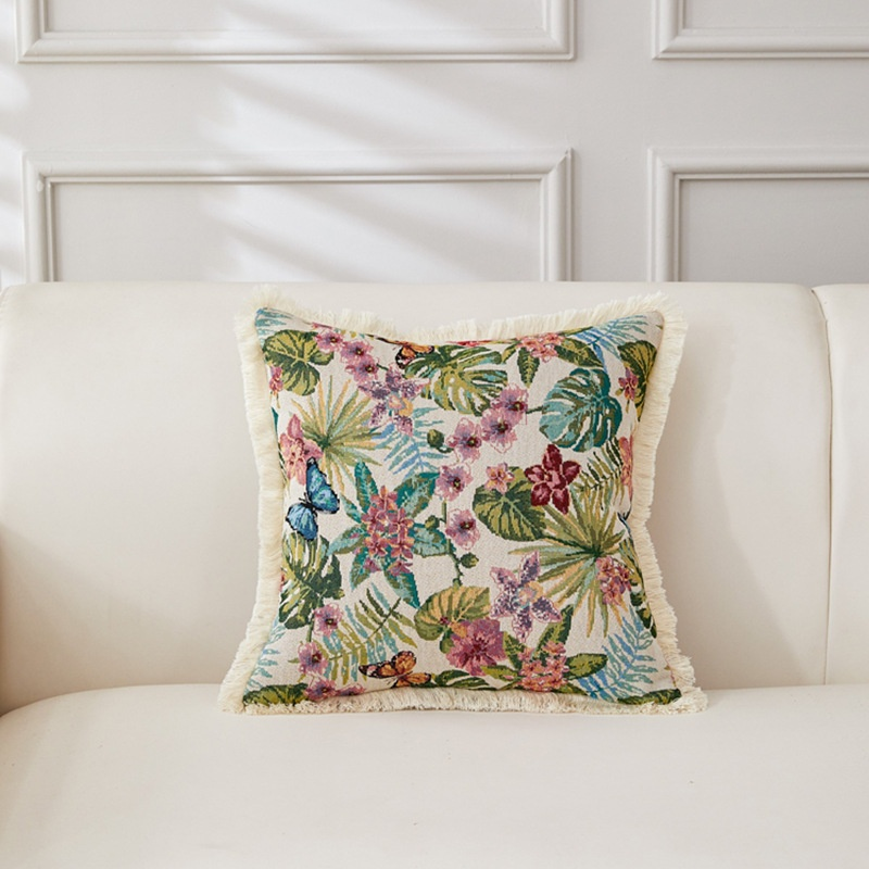 Coussin décoratif rétro en coton et lin