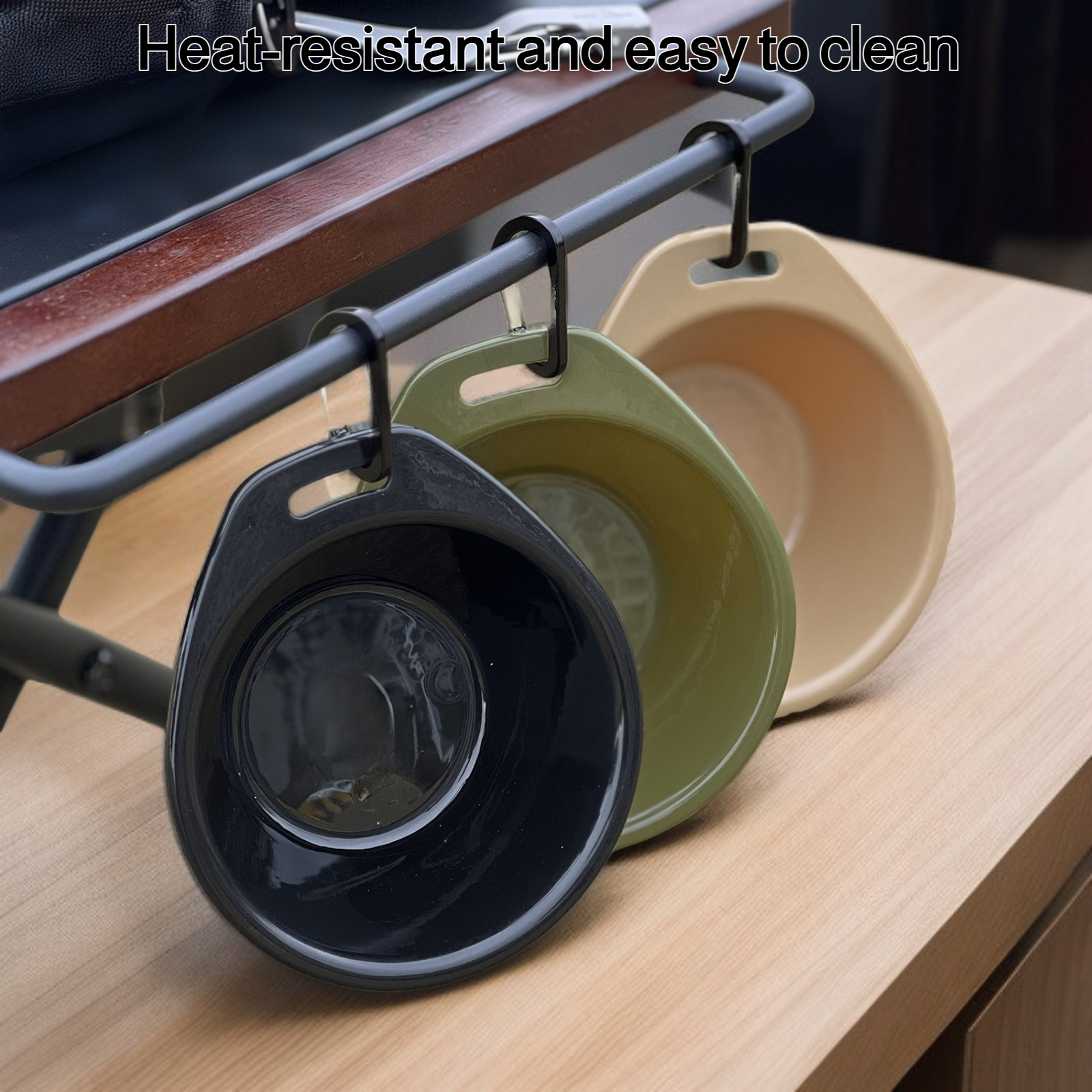 Portable outdoor camping bowl on grass