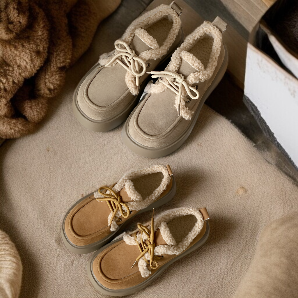 작은 구두 여 융에 도톰한 스트랩 로퍼 보온 퍼 스몰 구두 여 통굽 면화 여