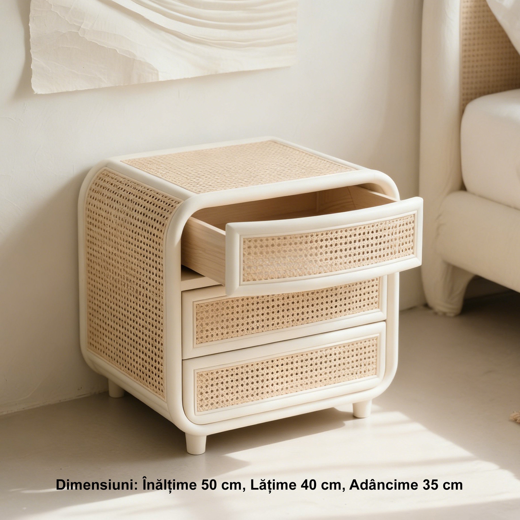 Noptieră din ratan pentru dormitor modern