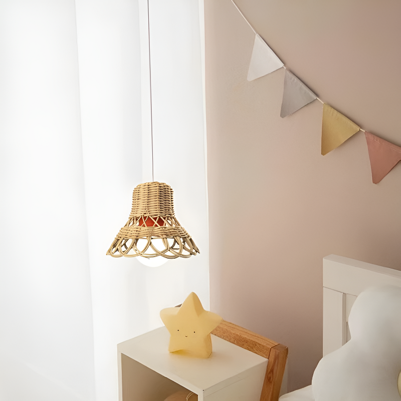 Lámpara colgante artesanal de ratán para fotografía y decoración