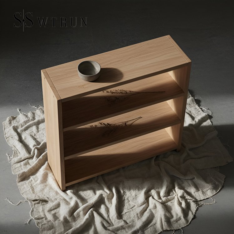 無垢材3段収納棚の全体画像