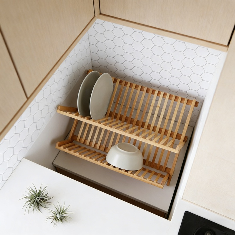 便攜式大號竹制摺疊餐具收納架 4575.4135