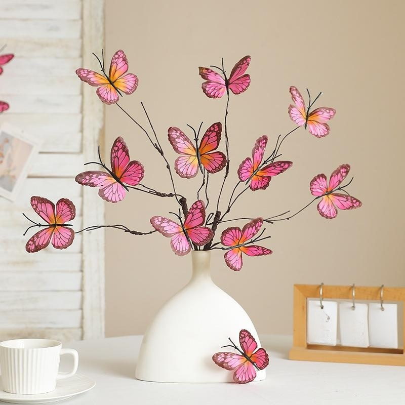 ดอกไม้ประดิษฐ์กิ่งแห้งผีเสื้อสีส้ม ของตกแต่งบ้าน