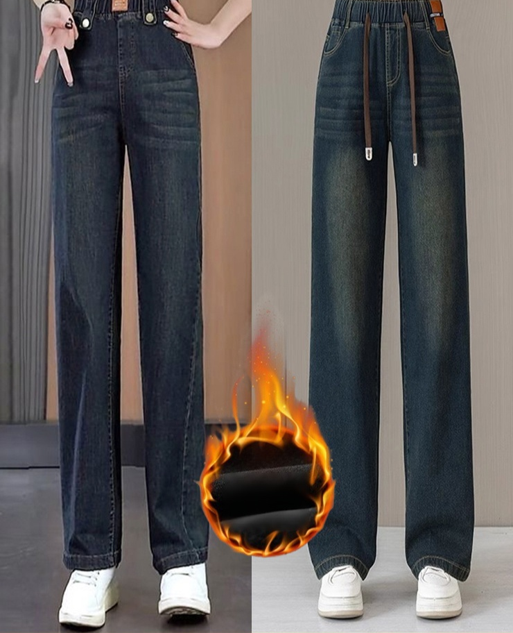 고무 웨스트 데님 와이드 팬츠