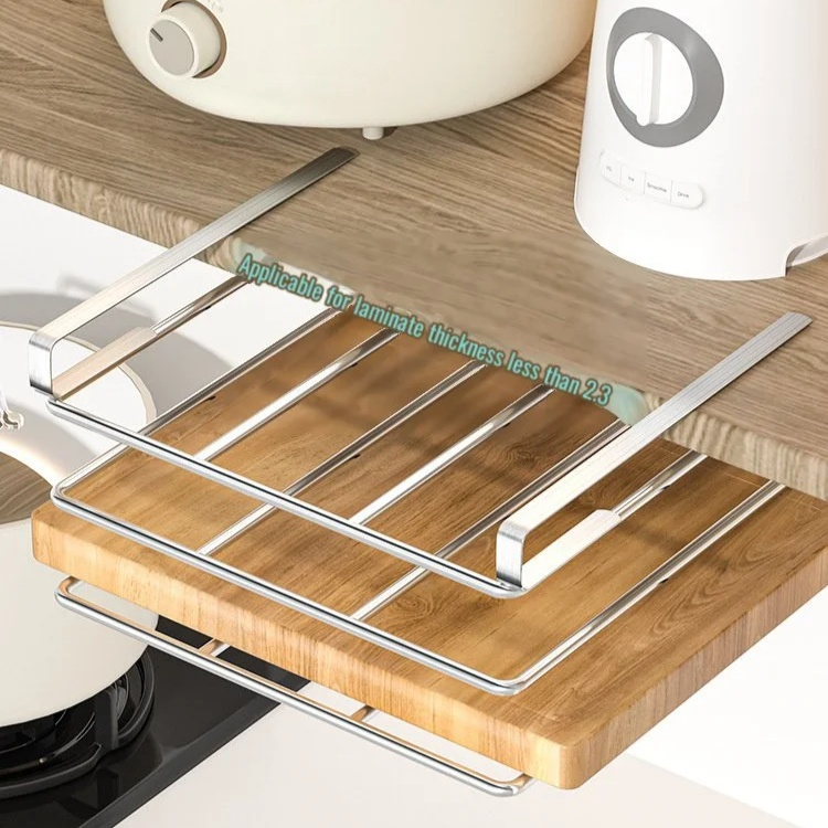 Stainless Steel Multifunctional Kitchen Pot Lid and Cutting Board Organizer Rack with Hooks