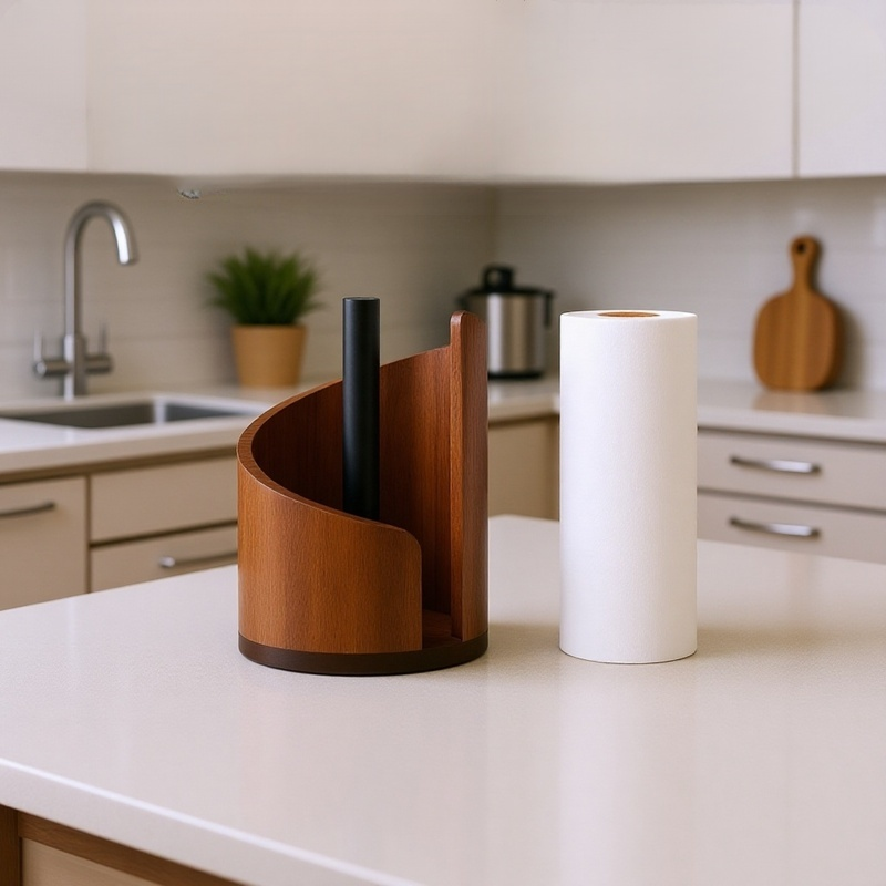 Organizador de pañuelos redondo de madera para oficina, dispensador de papel
