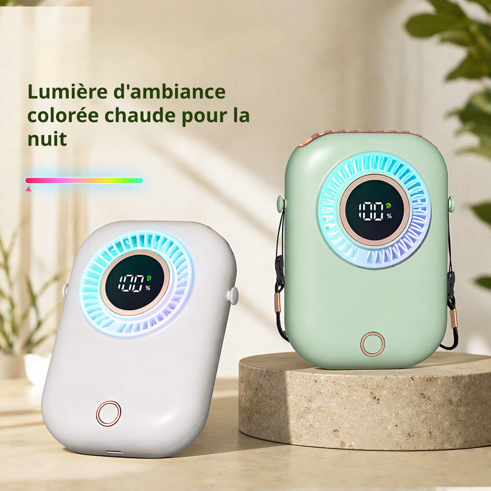 Ventilateur tour de cou portable mini à LED multicolore