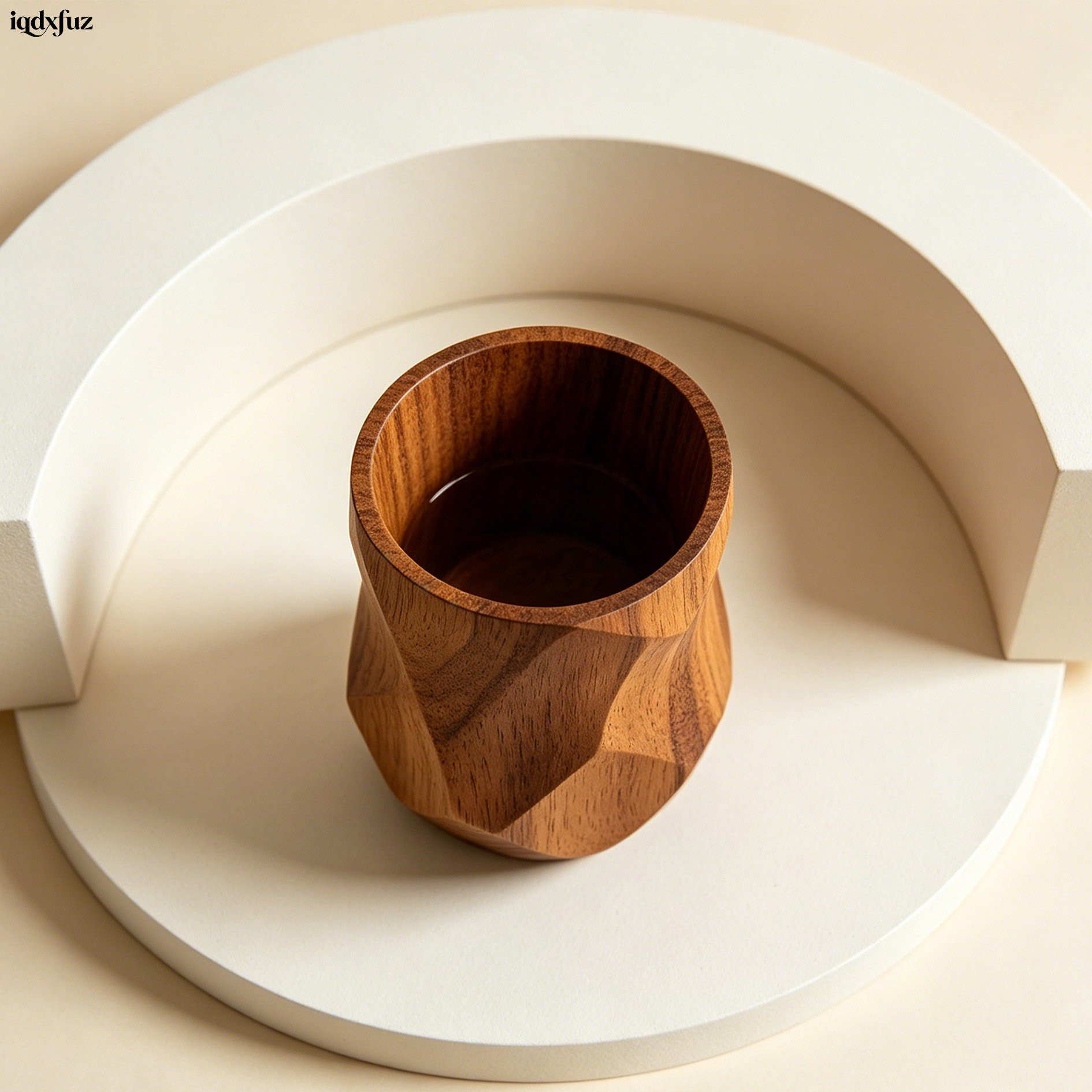 Eco-friendly wooden rinse cups in a modern bathroom setting