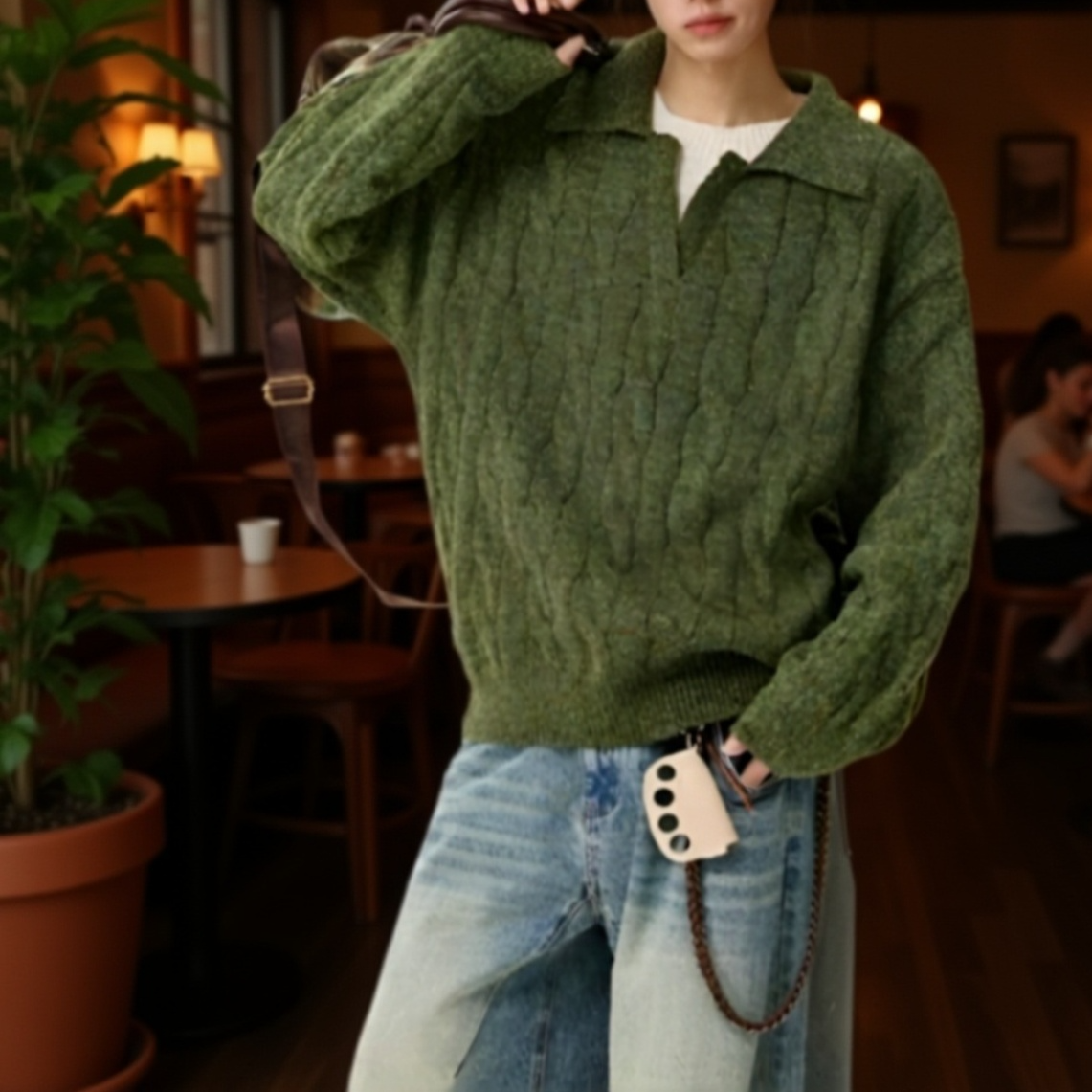 トレンド感ある厚手セーター正面写真