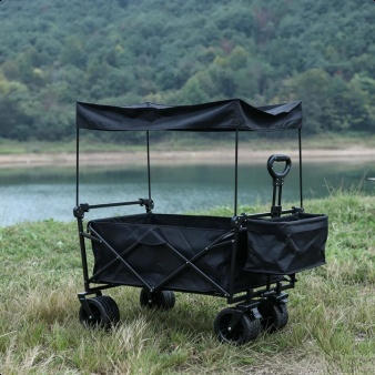 Outdoor Folding Camping Wagon with Canopy Picnic Cart with Sunshade
