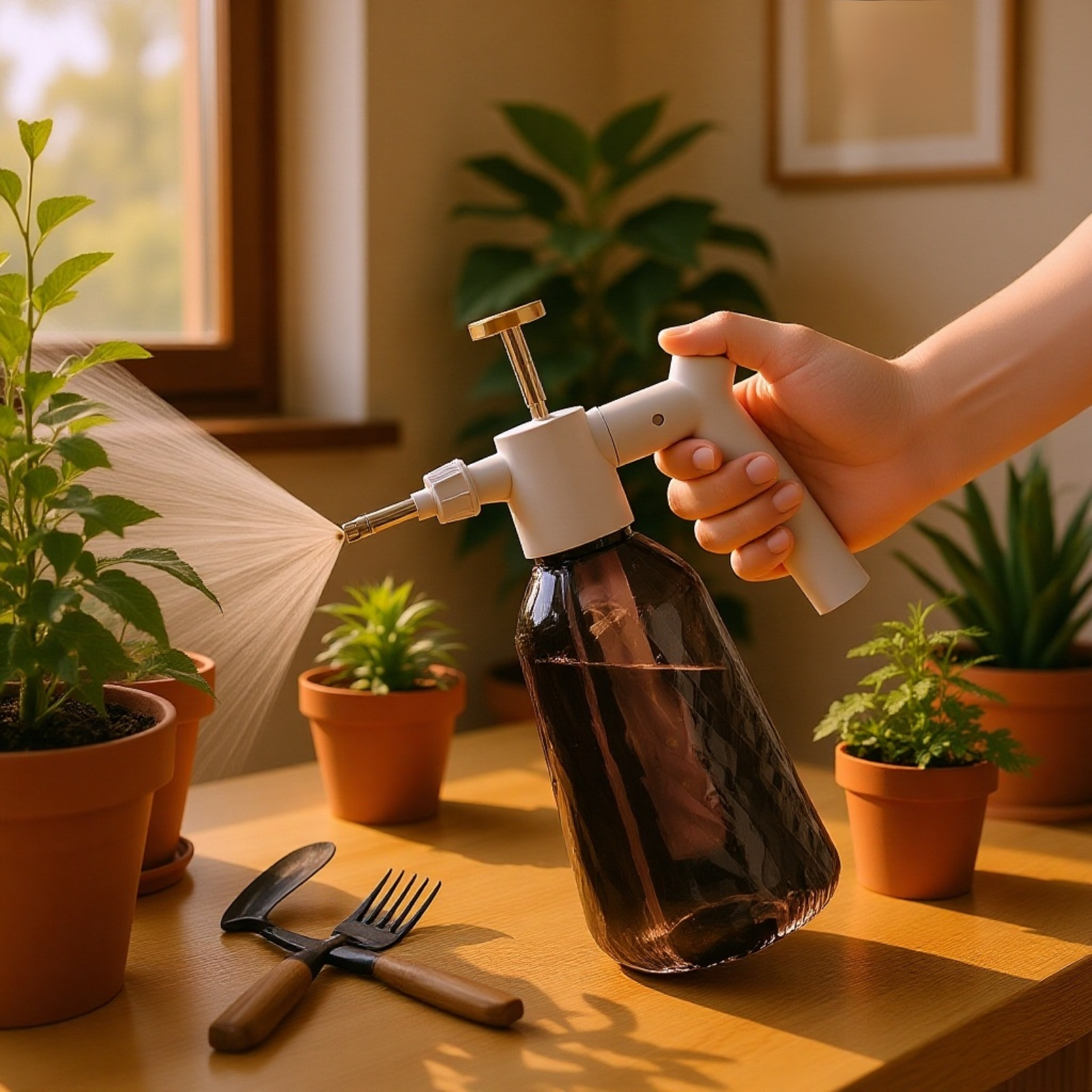 Botella pulverizadora de aire a presión para plantas y limpieza