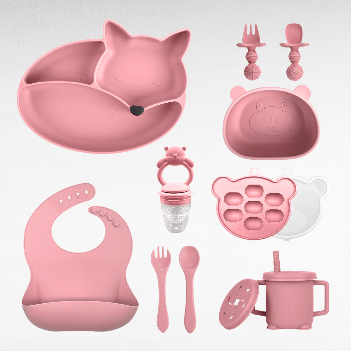  Infant Silicone Suction Bowl and Plate Set, Fox Design Feeding Tableware
