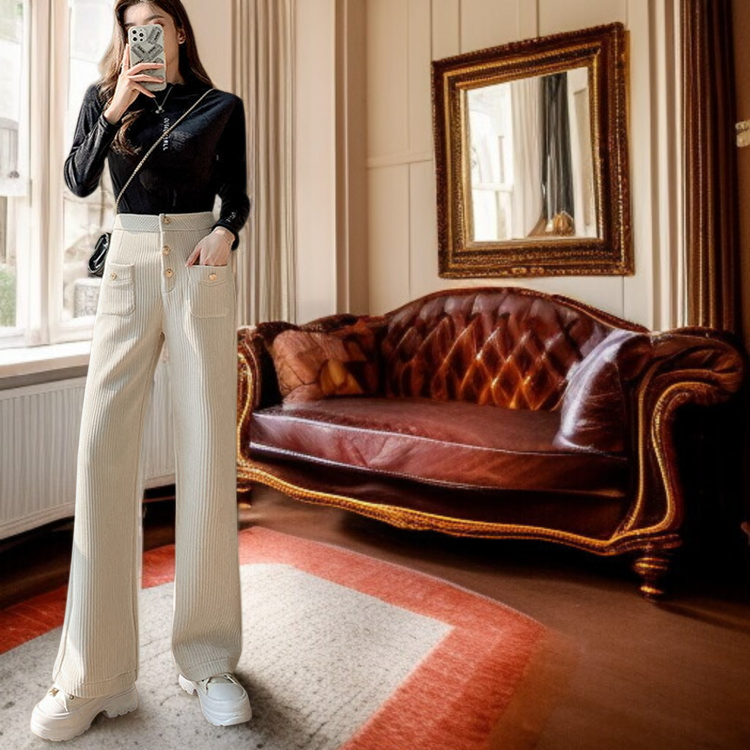 여성 하이웨스트 와이드 와이드 팬츠 시니어 와이드 팬츠 코듀로이 캐주얼 팬츠