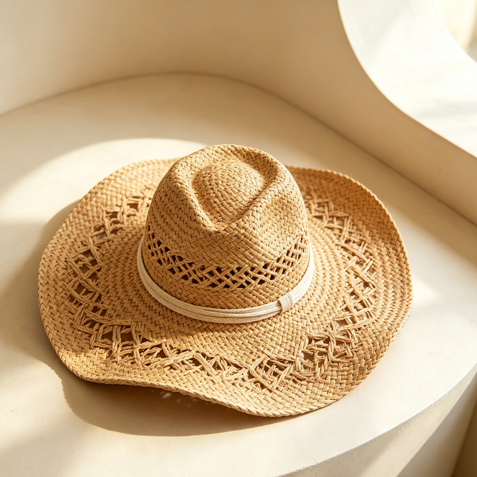 Openwork woven vacation straw hats (3 pieces)