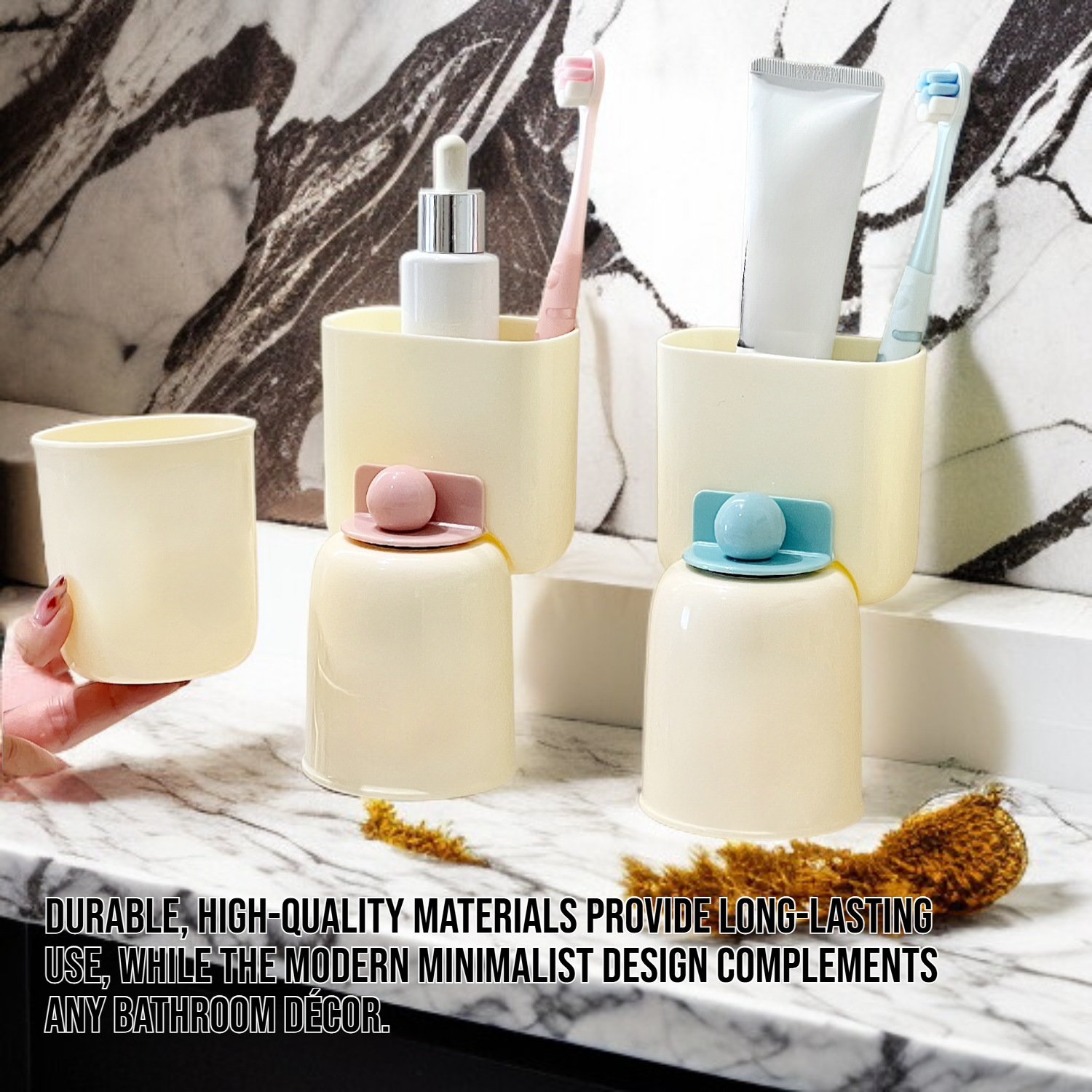 Non perforated magnetic suction toothbrush cup storage rack wall mounted