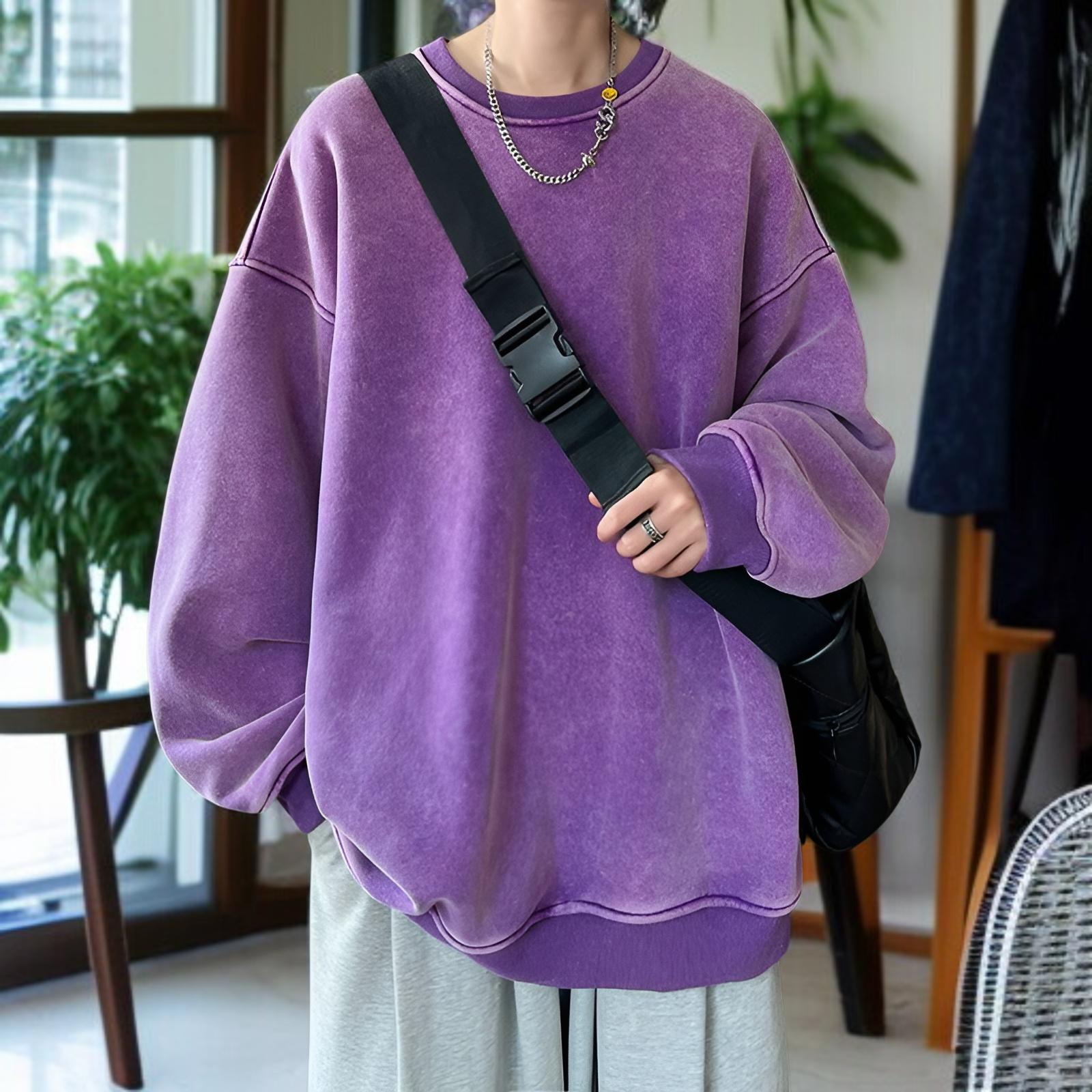 春と秋に着るメンズのタイダイ染めラウンドネックスウェットシャツ、ウォッシュ加工とダメージ加工を施したアメリカンレトロスウェットシャツ、ヘビーウェイトジャケット、トレンドブランド、長袖オーバーサイズスウ