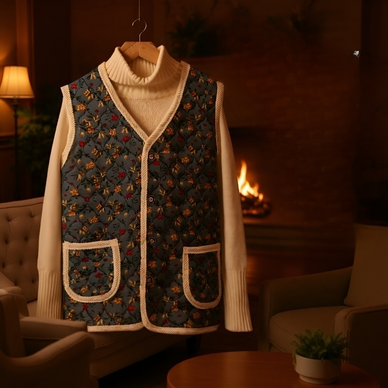 엄마옷 기모 도톰한 아우터 나시 베스트 빅사이즈 플라워 면 조끼 나시 조끼 기모 도톰한 면 조끼