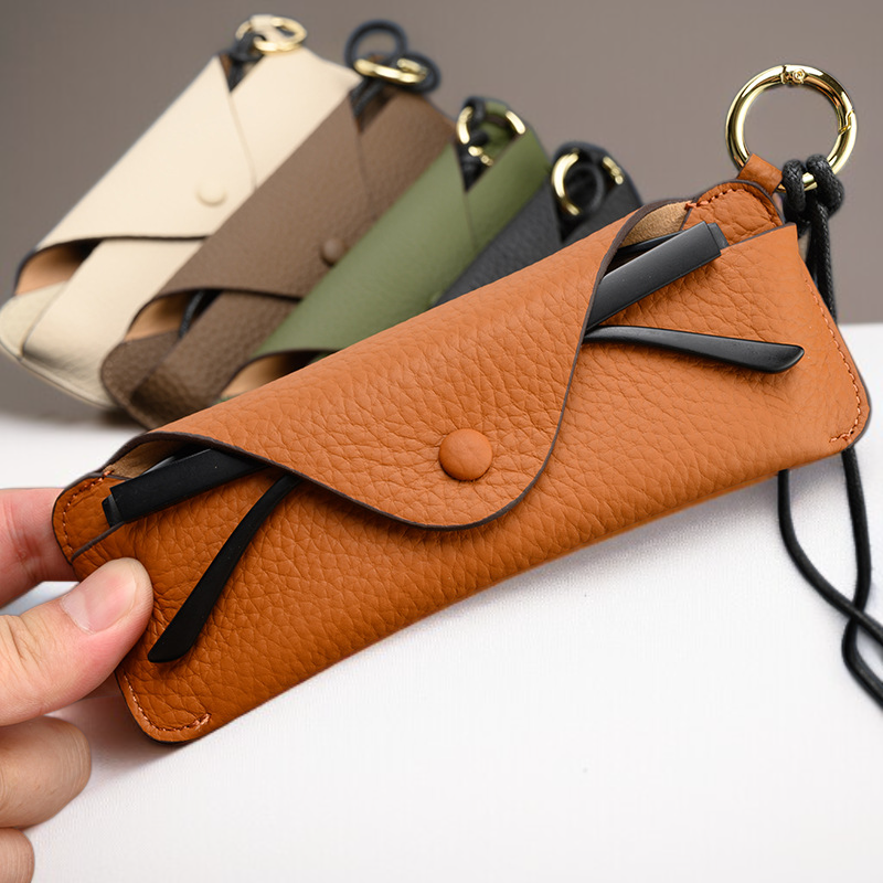 頭層牛皮掛脖近視眼鏡包