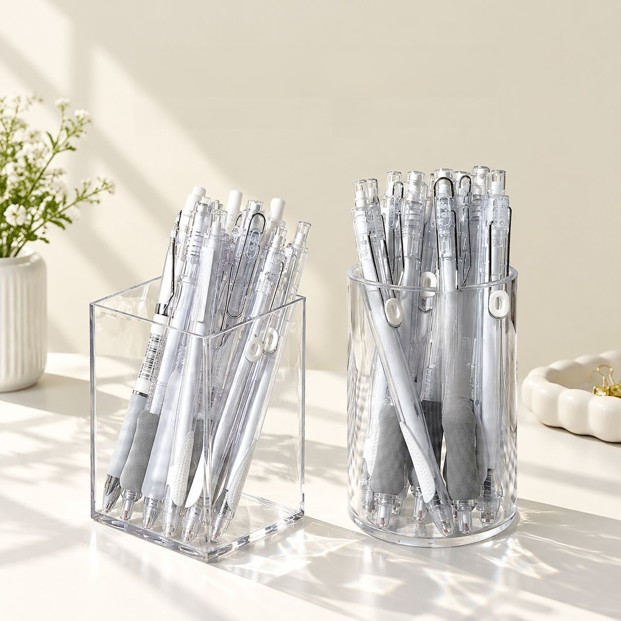 Organizador multifuncional de escritorio acrílico transparente para brochas y útiles