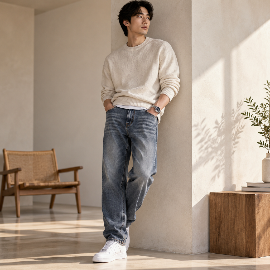 봄, 가을, 겨울 신상 패션 빈티지 스트레이트 남성 청바지