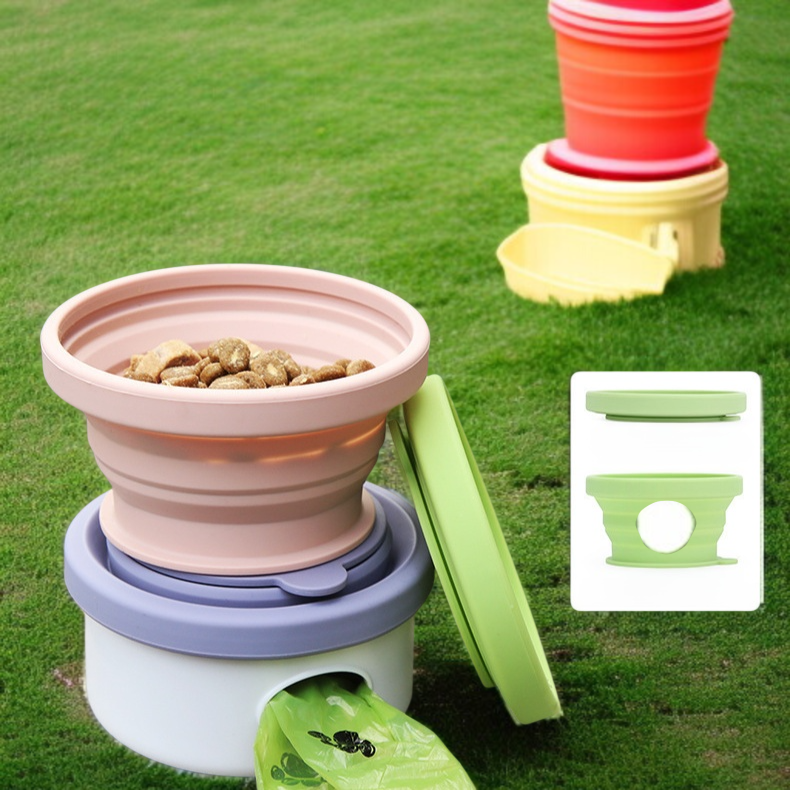 シリコンボウルセット ポータブルケース 多機能アウトドア折りたたみフィーディングボウル ピックアップバッグシリコンボウルセット屋外折りたたみフィーディングボウル
