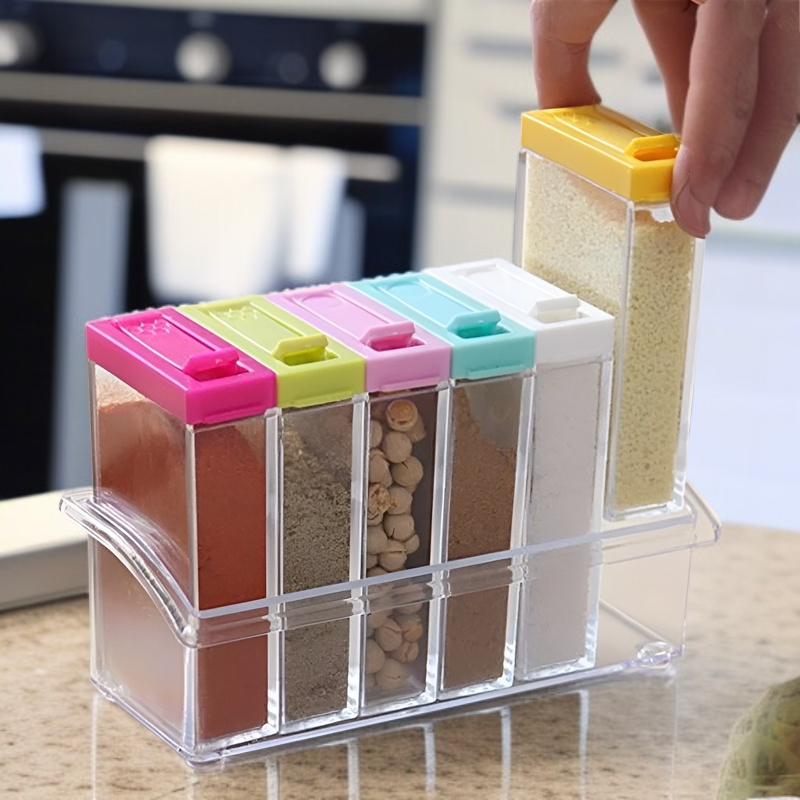 Juego de 6 especieros transparentes simples para cocina