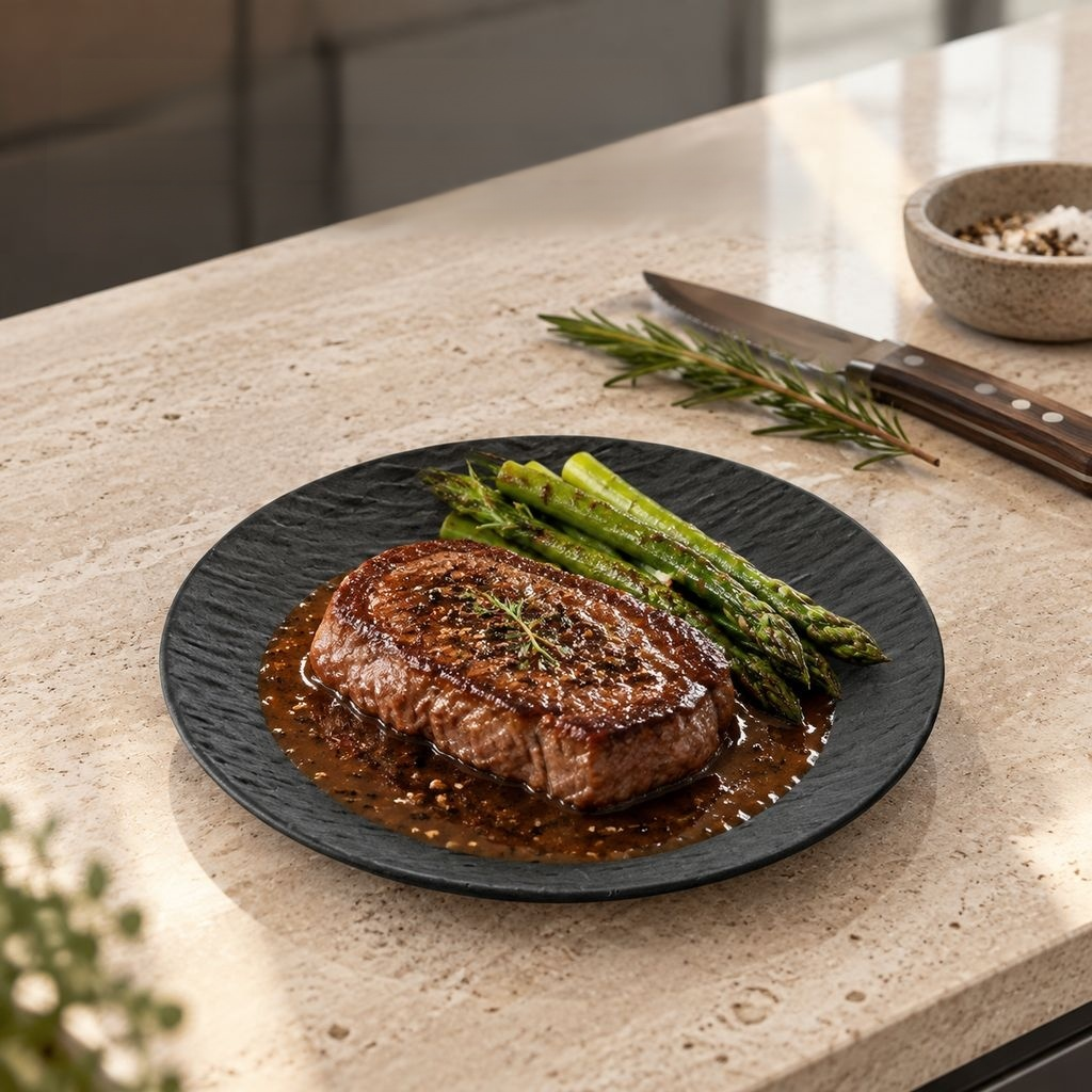 Keramik Teller in Steinoptik Flacher Speiseteller für Steak Pasta Salat