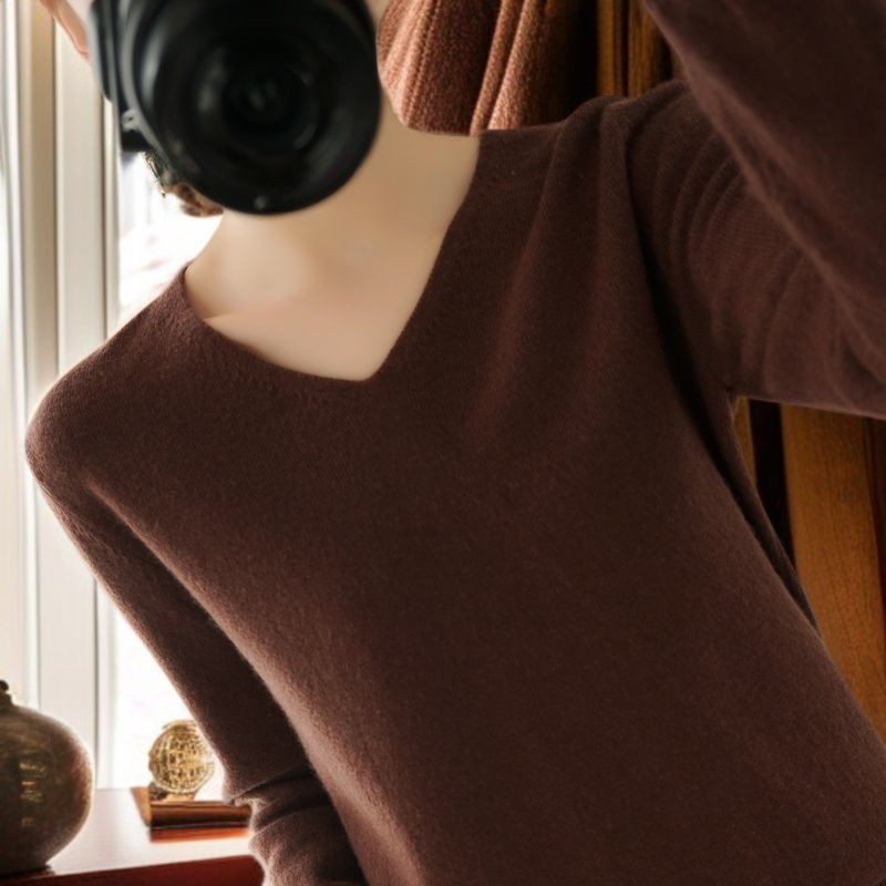 여성 니트 V넥 커버 베이스 스웨터