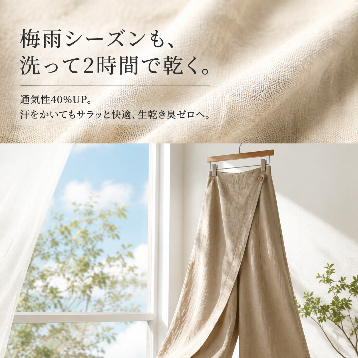 日本風英倫スタイルリネンワイド通勤スカートパンツ