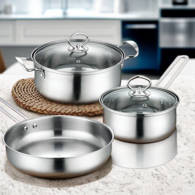 Stainless Steel 3-Piece Cookware Set (Milk Pot + Frying Pan)