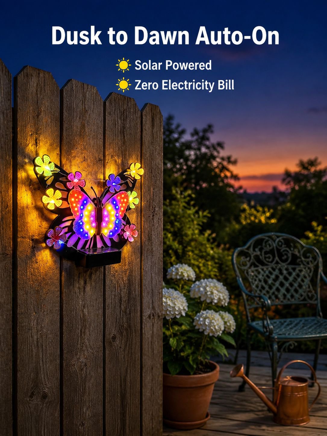 Solar-powered butterfly wall lamp, outdoor waterproof decorative ambient landscape light, villa gard