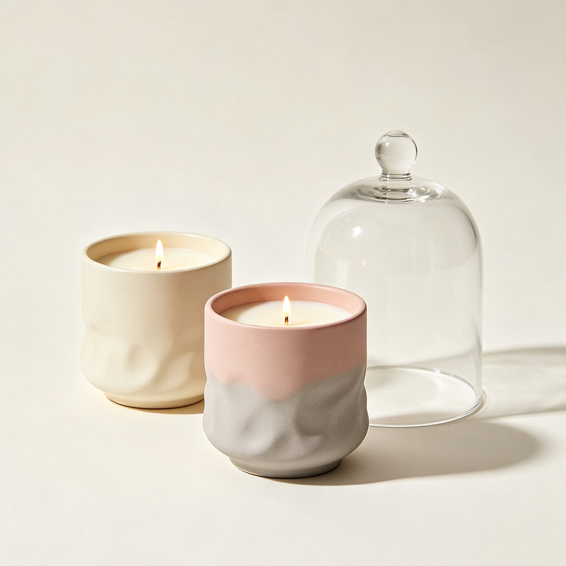 Textured Scented Candle Set displayed on a coffee table