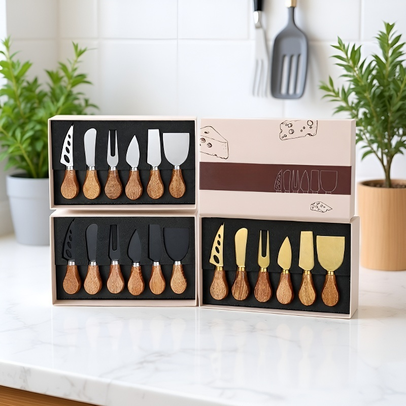 طقم سكاكين جبن بمقابض خشبية