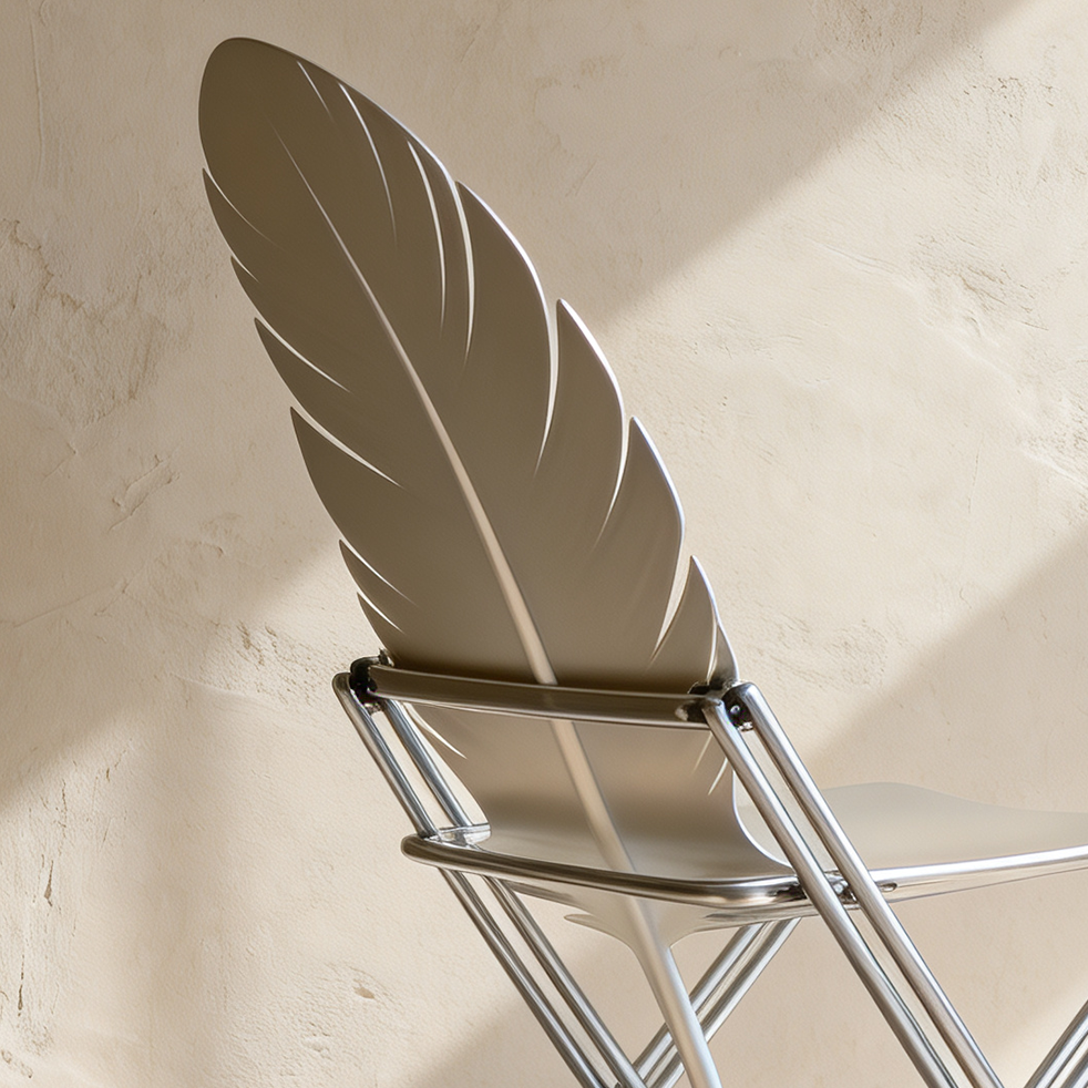 羽の形をした金属椅子