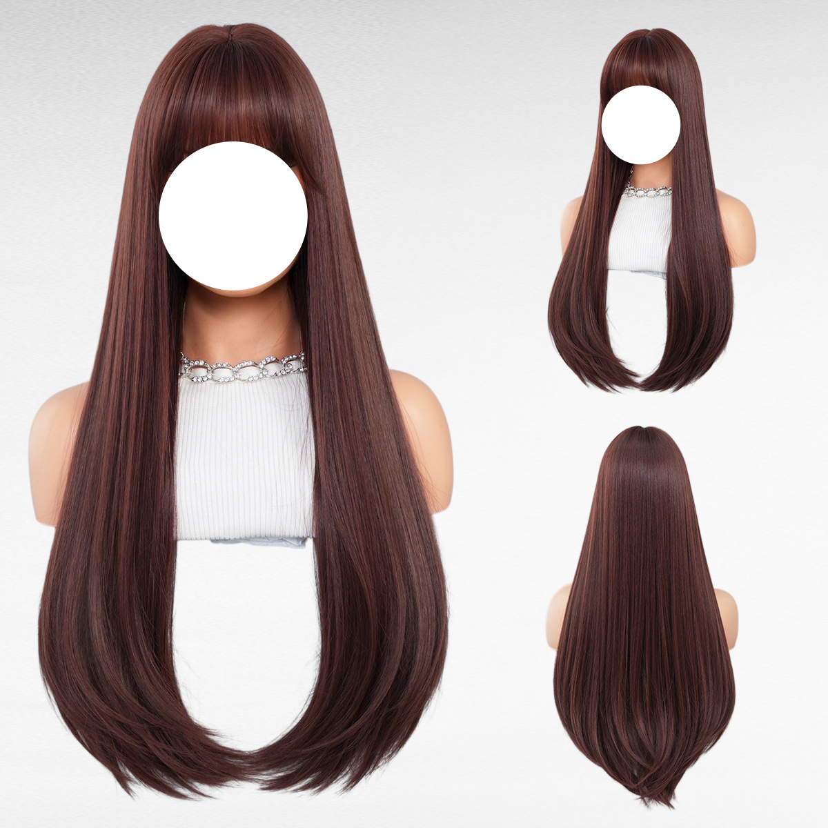 여자 긴 머리 모카 브라운 앞머리 레이어드 패션 전체가발