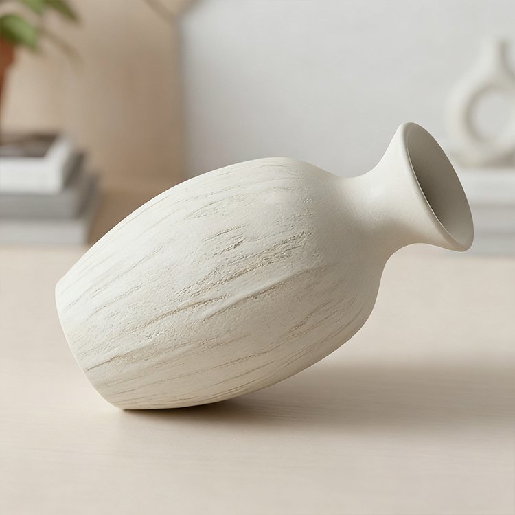 꽃을 꽂은 오프 화이트 장식품