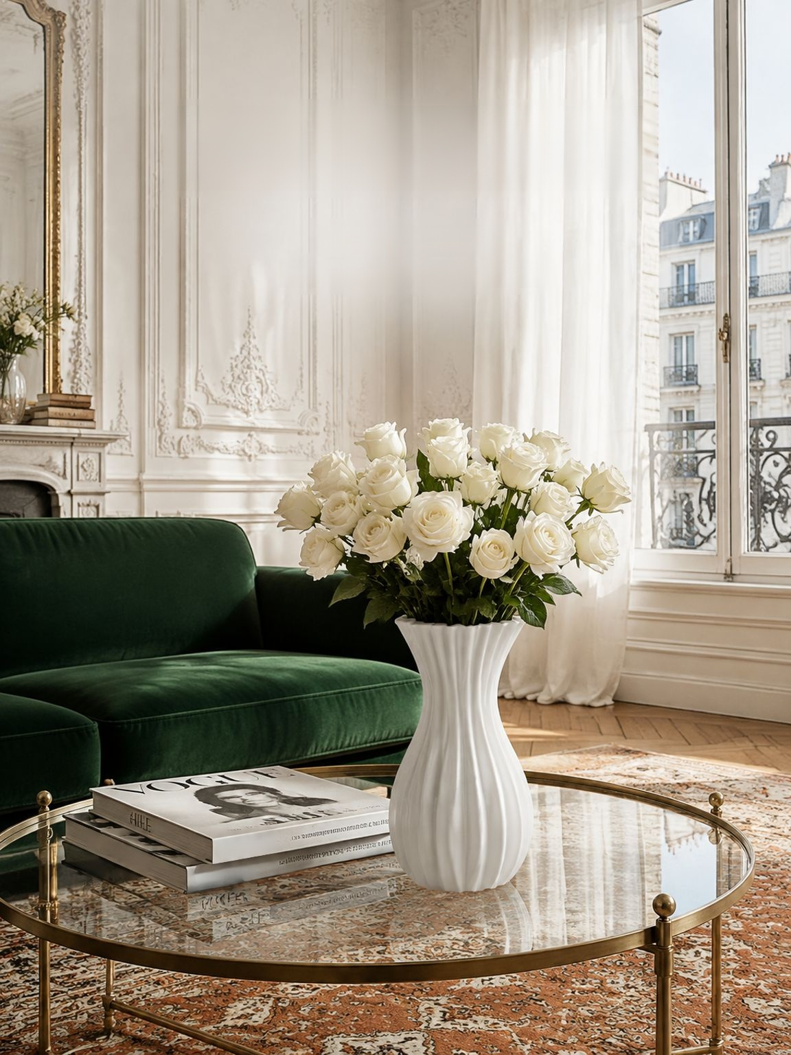 Décoration intérieure française avec vase rétro et fleurs artificielles