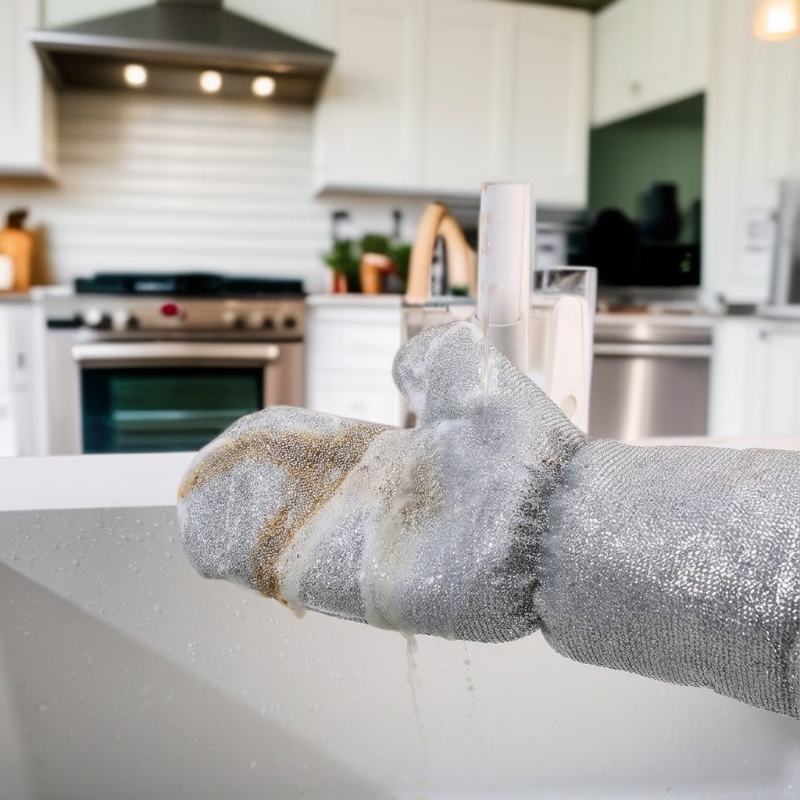 Durable kitchen cleaning gloves with extended length