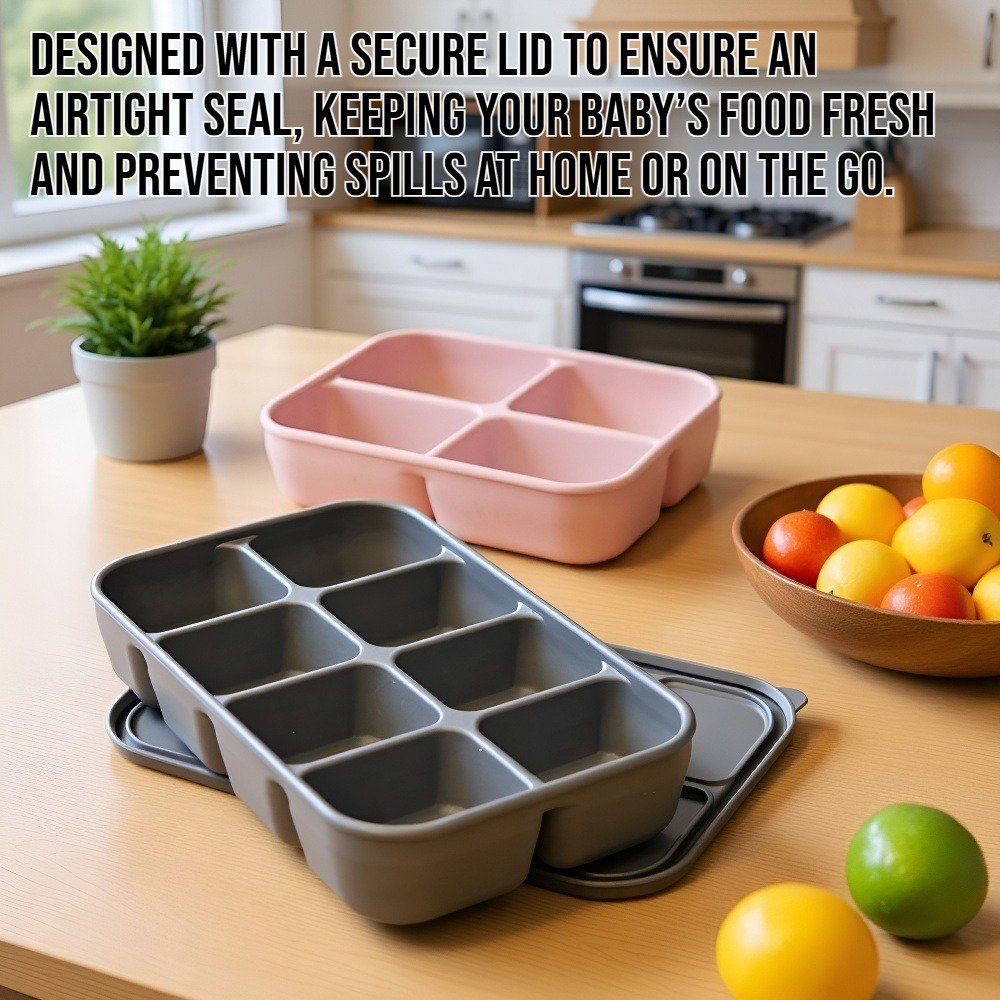 Baby food storage container with lid for easy sealing