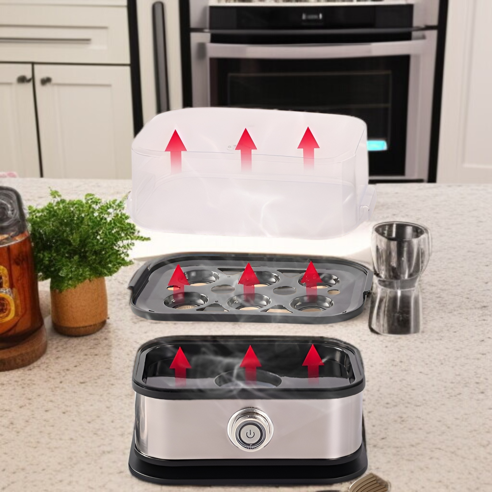 Stainless steel egg cooker electric steam cooker anti-dry burning one-button operation small mini po