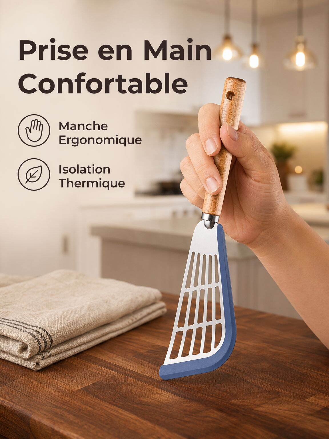 Spatule en silicone avec manche en bois pour poêles antiadhésives