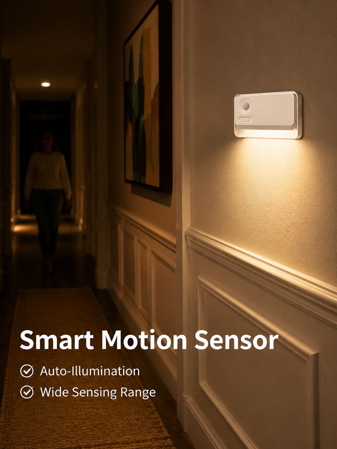 Smart motion-activated wall lamp, bedside lamp, USB rechargeable night light, hallway/staircase magn